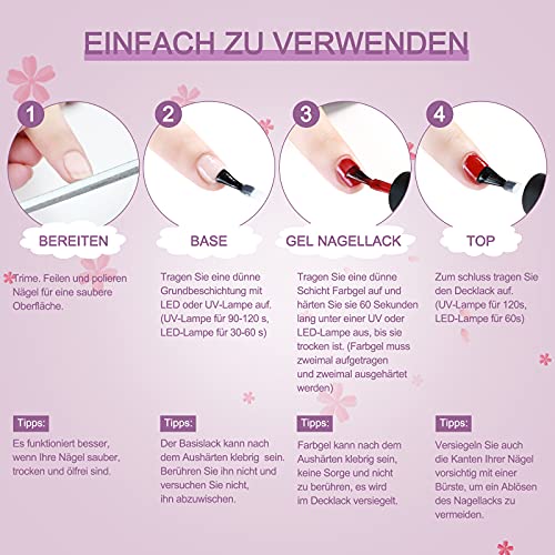 Coscelia 10 * 7ml UV Nagellack Starterset Gel Nagellack Set mit 36W UV/LED Lampe Top&Base Coat Gelnägel Starterset… – Bild 8