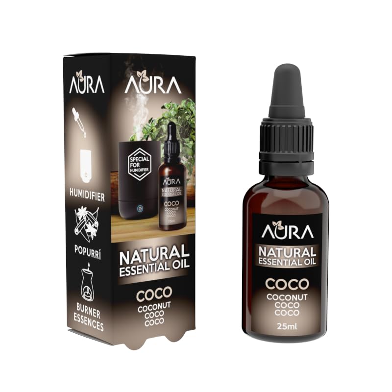 AURA | Aceite Esencial para Humidificador | 100% Puro | 25ml | 0% Alcohol (25ml, Coco)