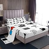 Erosebridal 3D Movie Bed Sheets Twin Tv Show Sheet Set Black and White Popcorn Cartoon Entertainment Camera Tv Show Fitted Sheet Clapboard Food Drink Room Decor Bed Sheet Set