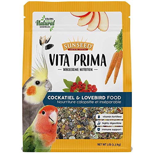 Vitakraft Sunseed Vita Prima Cockatiel and Lovebird Food 3 lb Bag with Wholesome Daily Nutrition Natural Seeds Grains Fruits and Vegetables Fortified with Vitamins Minerals for Strong Healthy Birds