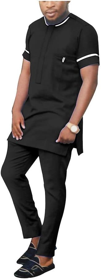 トラックスーツ メンズ アフリカン服 半袖 ブラウス パンツ スーツ クロップトップ ダシキシャツ ポケット プラスサイズ カジュア
