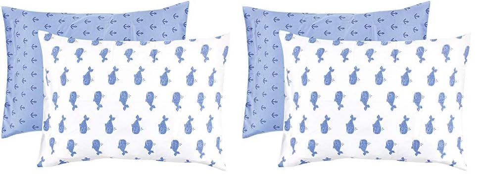 Image of Hudson Baby Unisex Baby and Toddler Cotton Toddler Pillow Case, Blue Whale, One Size (Pack of 2)