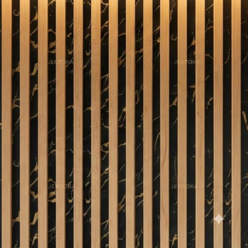 Image of Self-Adhesive Wallpaper for Home Decoration | Black & Gold Marble Texture Wall Sticker | Waterproof PVC Louvers Style,Wallpaper for Hotel /Living Room /Bedroom & Cafe Walls (45x300cm, Wood F)