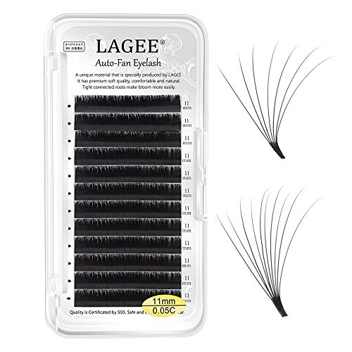 LAGEE Easy Fan Volume Eyelash Extensions 0.05 C curl 11mm Auto-fan Cluster Self Blooming Rapid Flower Single Length Soft Pre-glued Lashes professional beauty salon supplies