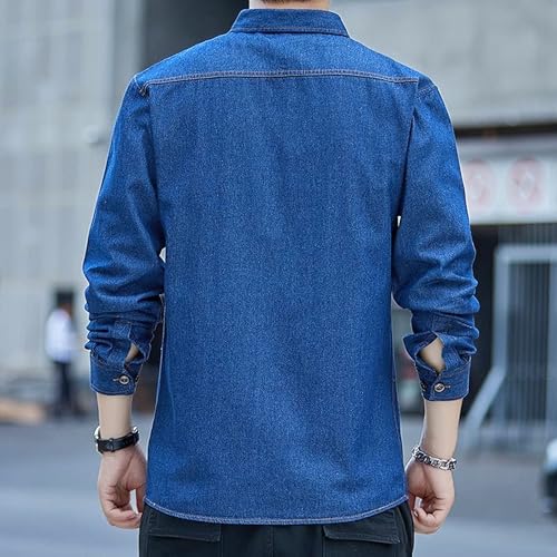 Maiyifu-GJ Men's Long Sleeve Button Down Denim Shirts Cotton Lightweight Casual Shirt Spring Fall Jean Trucker Jacket3