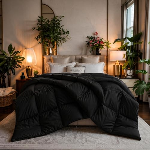 Image of Luxury Hotel Collection Cotton Comforter | All-Season Lightweight Quilt for Hot Sleepers | Plush, Breathable & Box-Stitched (Queen) Black