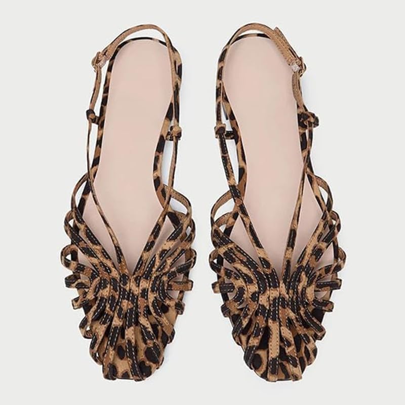 MAVMAX Slingback Flat Sandals for Women Fashion Strappy Square Toe Low Heeled Flats with Adjustable Buckle Summer Comfortable Dressy Shoes