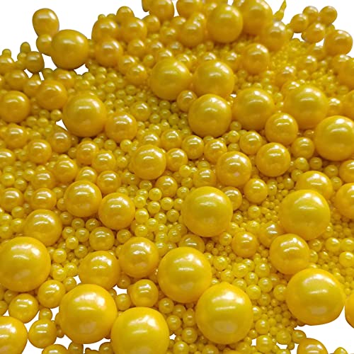 Image of Edible Yellow Sugar Pearls Candy Sprinkles 120G / 4.23Ounce Baking Cake Sprinkles Cupcake and Cake Topper Cookie Decorations Wedding Party Valentines Halloween Christmas Supplies