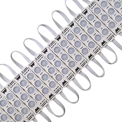 Wetocke Super Bright AC110V 100pcs 3 LED Injection Module White 56ft Strip Lights 2835 SMD LEDs with Lens 1.8W Light for Letter Sign Advertising Signs Storefront Garage with Tape Adhesive Backside