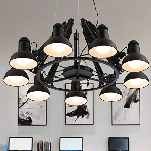 Lustre de bar et restaurant industriel noir style araignée à 9 têtes