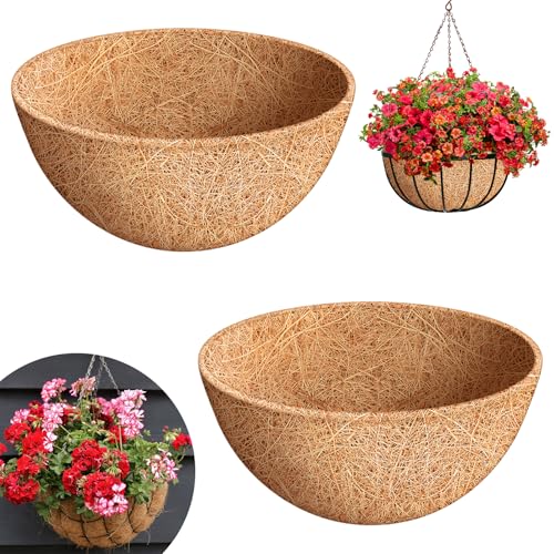 Riare 2 Pack 14 Inch Round Coco Liners Replacement 100% Natural Coconut Coir Liners for Hanging Baskets Garden Flower Vegetables Planter Pot Window Box Fence Decks