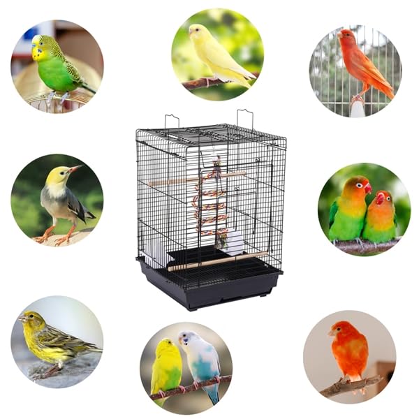 Yaheetech Cage à Oiseaux 40 x 40 x 58 cm Toit Ouvrant pour Canari Calopsitte Conure