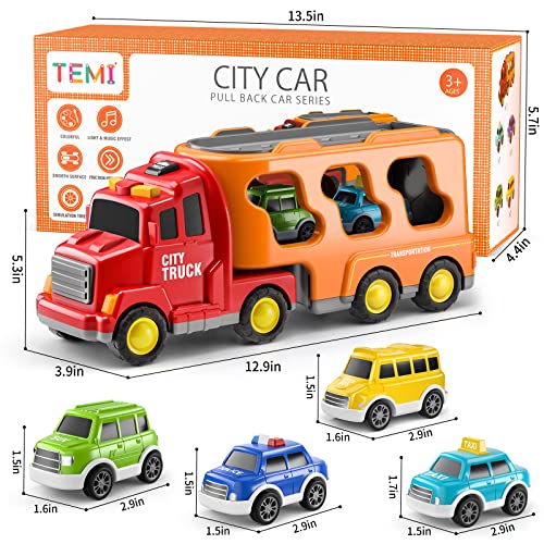 Temi Toddler Truck Toys For 3 4 5 6 Years Old Boys Girls - 5 In 1 Carrier Truck Transport Vehicles, Friction Power Car Toy For Age 3-9, Push And Go Car Gifts Christmas Birthday #TOP6