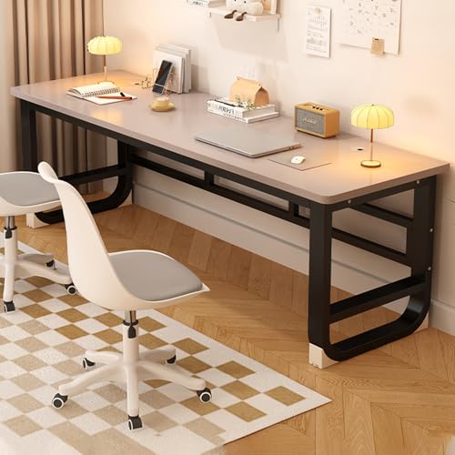 パソコンデスク、厚さ16mmの無垢材デスク、高さのあるフットレスト、U字型の厚いスチールフレームデザイン、組み立てが簡単な学習テーブルとゲームテーブル,書斎、寝室、リビングルーム、娯楽室に適しています コーヒークリーム+ブラックフレーム 240cmx60c
