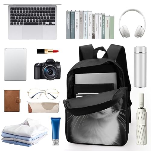 Large Capacity Backpack, White And Black Cat Spacious Comfy Shoulder Bags for Women, Elegant Reusable Daypack for Travel, Sports3