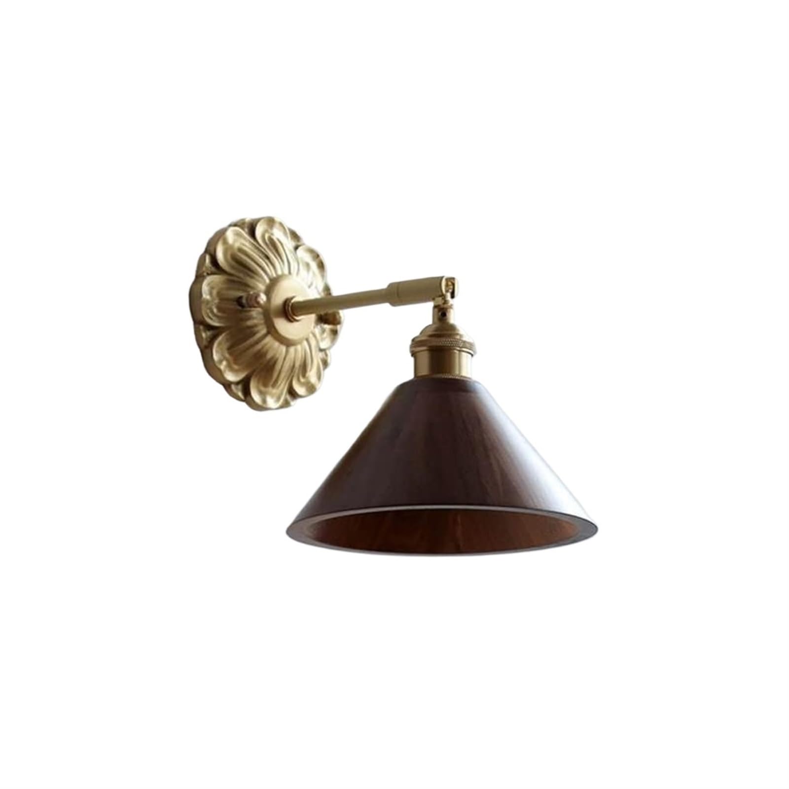ASerZenith Led Wall Sconce, Walnut Copper Wall Lamp Reading Wall Light, Vintage Farmhouse Wall Mount Lighting Fixtures E27 Headboard Lamps(Funnel)