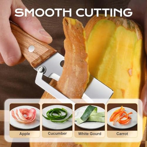 Image of Multi-Functional Vegetable Peeler, 3 in 1 Ktchen Multi-Function Stainless Steel Thickened Fruit Peeler Knife with Wooden Handle, Suitable for Peeling Fruits and Shredding Scallions (3Pcs)