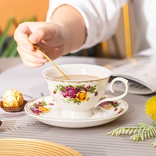 YOLIFE Ceramic Creamer And Sugar Set - Ivory Porcelain With Floral & Gold Leaf Edge, Milk Jug & Sugar Bowl For Tea & Coffee
