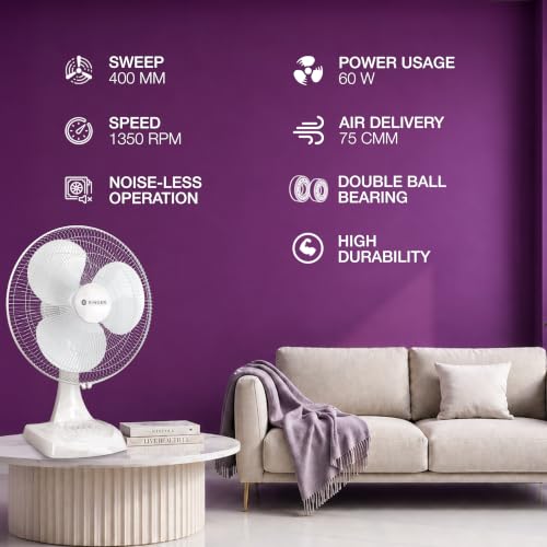 Image of SINGER Brissa 11 60W High Speed Table Fan | 100% Copper Motor | 75 CMM Air Delivery | 3 Speed Control | Silent Operation | Adjustable Height | ISI Certified | 2 Years Warranty