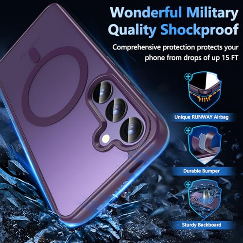 Image of OWKEY for Galaxy S24|S25 Case 6.2'',Magnetic Samsung Galaxy S24 /S25 Case for Magsafe with Tempered Glass Screen Protector, [Shockproof Military] Translucent Back Slim Bumper Cover S24 S25 Case,Purple
