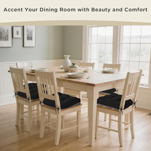 Image of AddGrace Chair Cushions for Dining Chairs Set of 2 Kitchen Seat Cushions with Ties and Non Slip Backing Tufted Indoor Seat Pad for Kitchen Dining Room 18 inch x 17 inch x 3 inch Black