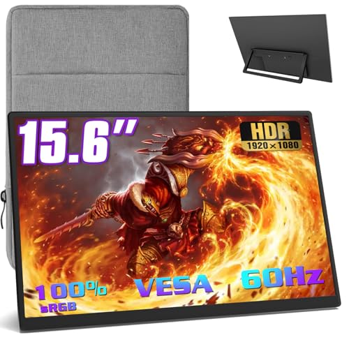 Portable Monitor + Sleeve 15,6 Zoll,1080p,Tragbarer Laptop Game Office Monitor mit 100% sRGB FHD HDR HDMI,für Computer,Phone Game Devices