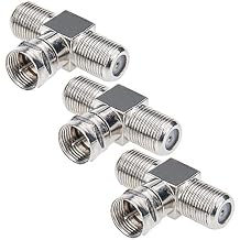TV Coaxial Cable Splitter, Antenna Splitter 2 in 1 Out 3-Pack F Type RG6 Male to 2 F Female 3 Way Cable Splitter Coax T Connector Adapter for Video VCR Antenna TV Cable Satellite
