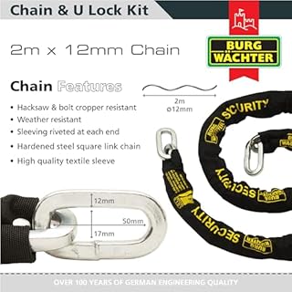 Burg Wachter Sold Secure Diamond 12mm 2M Bike Chain & Lock Kit