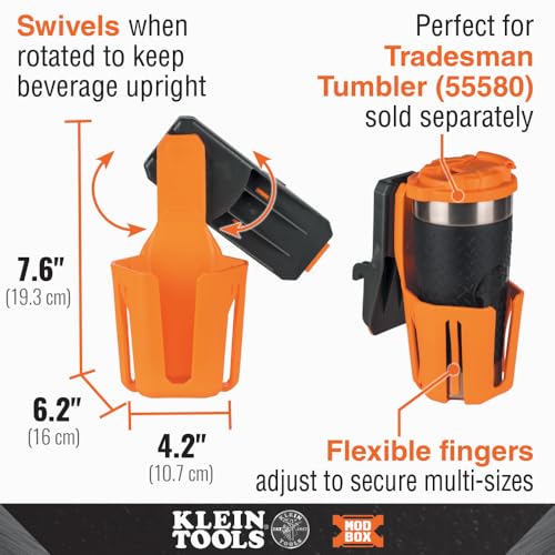 klein tools 54817mb modbox cup holder anti-spill self-leveling swivel modular tool storage system side mounting accessory easy one-handed attachment
