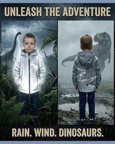 HECKBO Kinder Dinosaurier Dino Regenjacke Windjacke aus Reflektoren Material Jacke Jungen - 4 Jahre - wasserdicht & winddicht