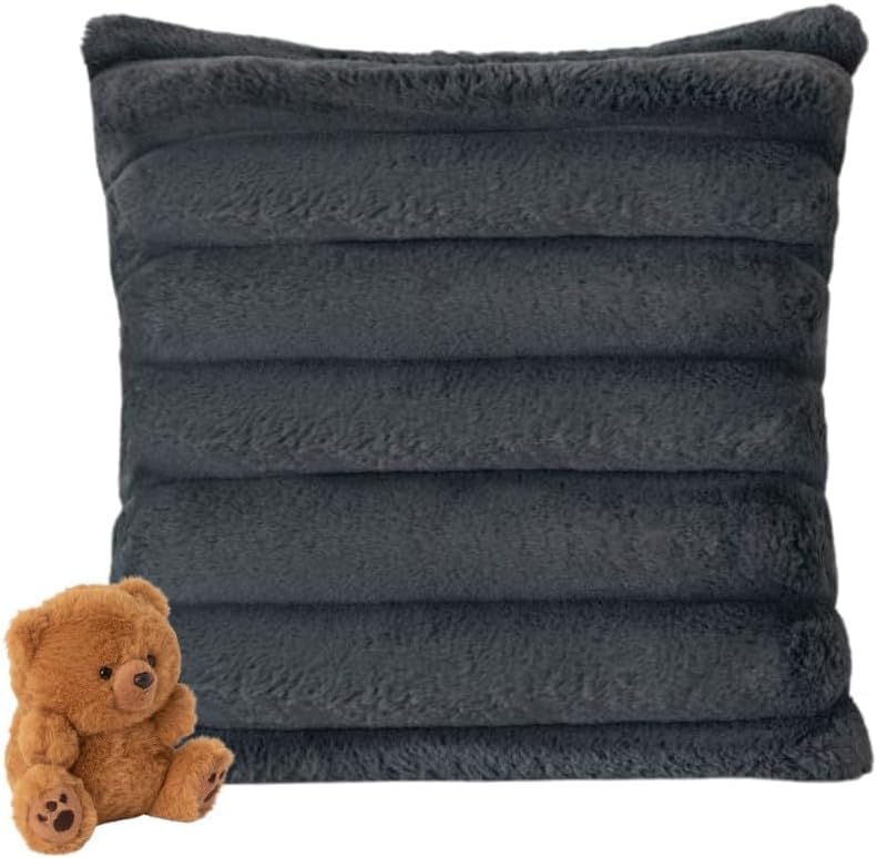 NIGHTZONEBig Cord Teddy Fleece Cushion Cover 43x43cm, Super Soft Thermal Warm Cosy Cushions for Sofa Furniture Living Room Bed Chair (4, Charcoal)