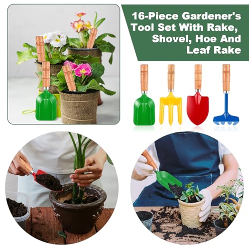 Set de 16 herramientas de jardinería metálicas con mango de madera miniatura 4