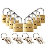 SEPOX 8-Pack Padlock Keyed-Alike: Ultra-Durable Solid-Brass Body 1-3/16'' 30mm, Anti-Cut Shackle, Edge Chamfered Safety – 8 Locks w/ 12 Same Brass Keys Ideal Locker, Luggage, Case & More