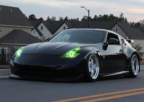 Miniatura 3 de ijdmtoy 2 unidades, faros delanteros LED Halo Anillos 7 colores RGB (rojo, verde, azul) con control remoto para 2009-2017 Nissan 370Z, Faro