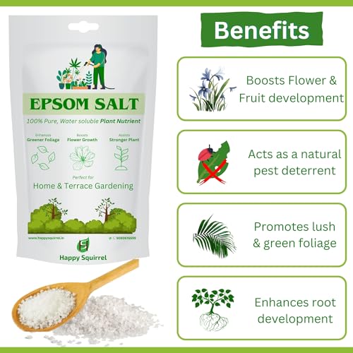 Image of Epsom Salt for Plants | 100% Pure Organic Fertilizer for Plants Home Garden | Plant Booster for Speed Growth | Promotes Green leaves, Flowering, Fruits (375 Grams)