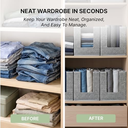 Image of DALUCI Shirt Stacker & Clothes Organizer for Wardrobe | Non-Woven Foldable Storage Box for Cupboard, Closet & Bedroom | Strong Collapsible Fabric Organizer | 40x25x24 cm - Pack of 3 (Grey)