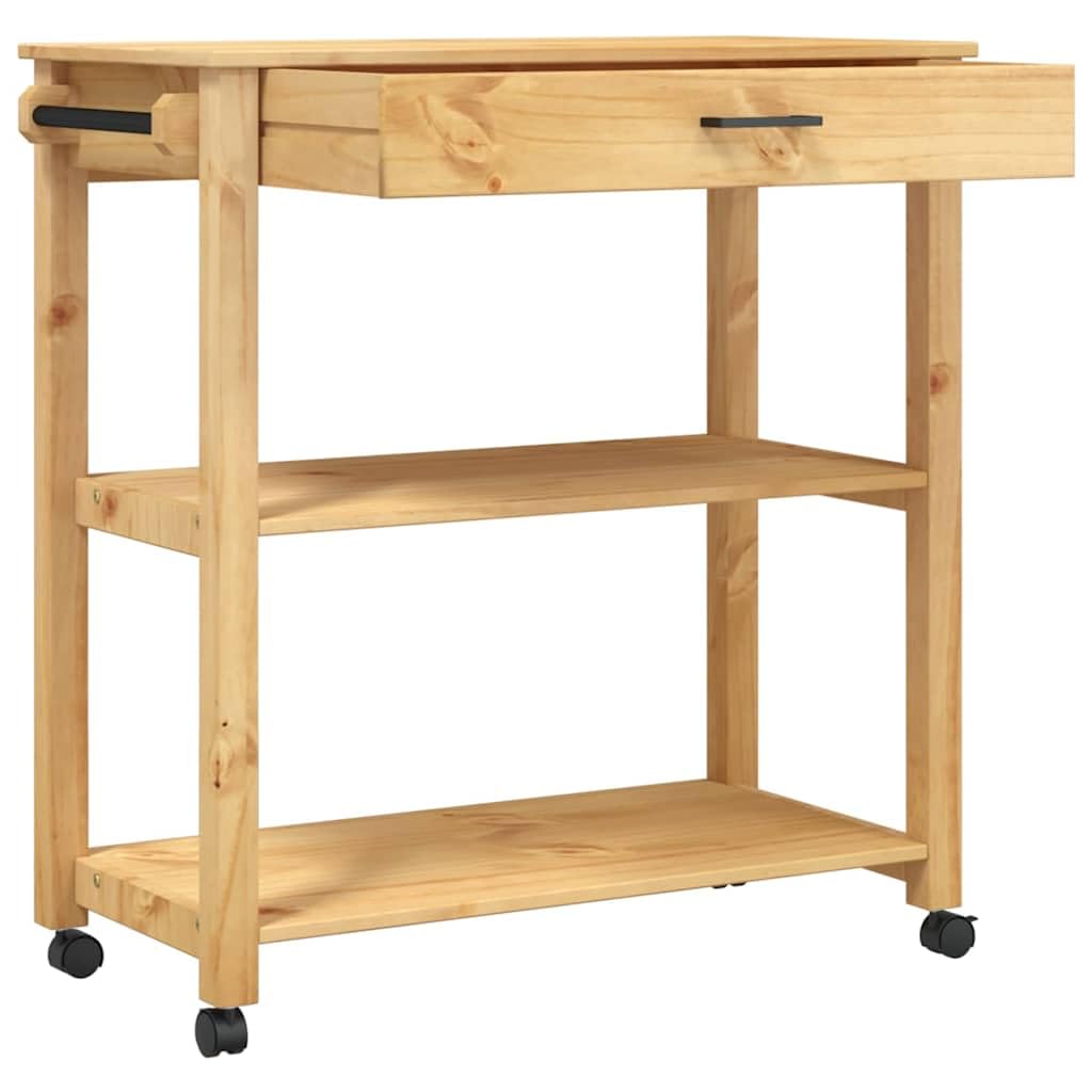 vidaXL Carrito de Cocina, Organizador de Comida Verduras Té, Carro de Servicio, Almacenamiento para Baño Salón Estudio, Madera Maciza de Pino