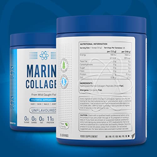 Applied Nutrition Marine Collagen - Kollagen Pulver aus Hydrolysiertem Kollagenprotein für Gesunde Haut, Haare, Nägel (300g (Pack of 1), Unflavoured)