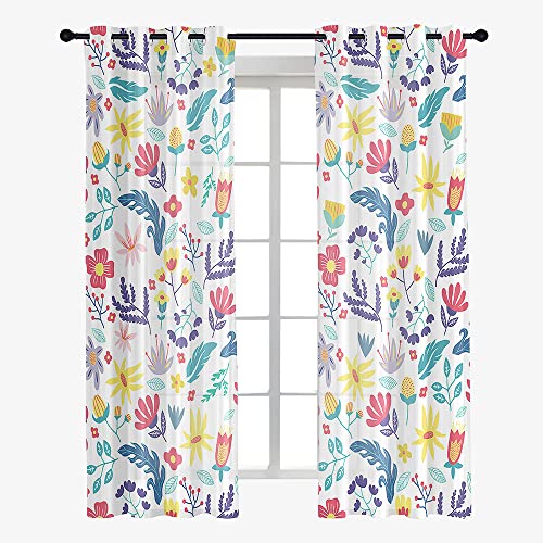 Hiseng Cortinas Salon Modernas 2 Piezas, Cortina Translucidas Estampado Floral 3D con Ojales, Visillos Cortos para Dormitorio Cocina Ventanas Comedor Habitacion (80x115cm,jardín de Flores)