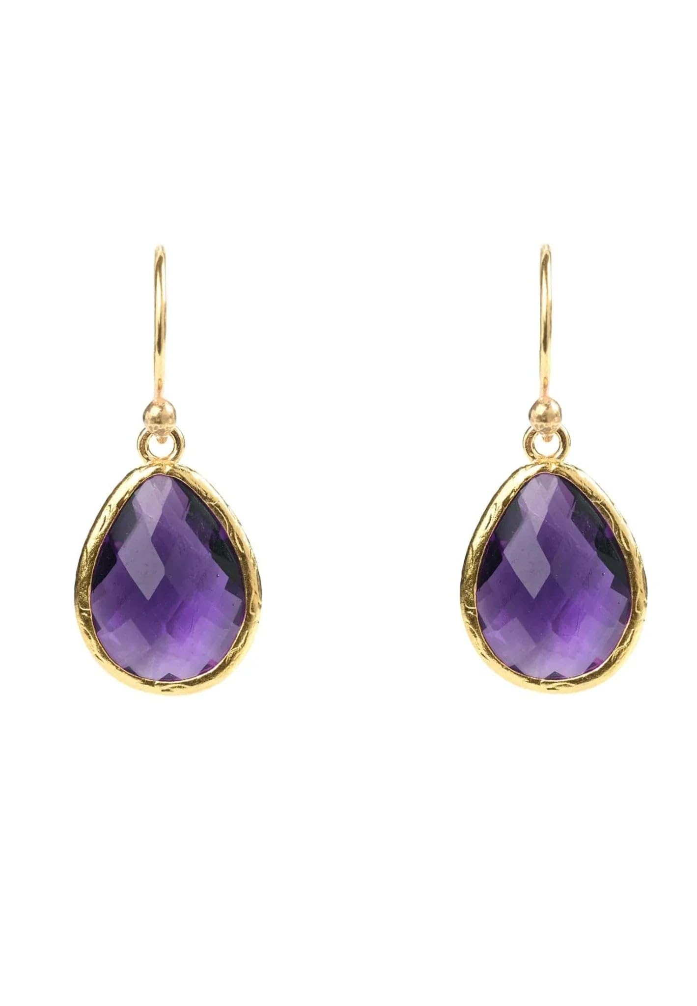 Latelita Petite Drop Earrings in 22ct Gold with Amethyst Crystals (3cm)