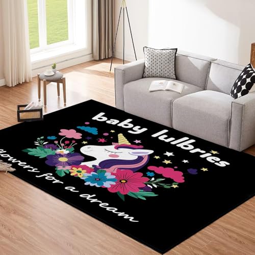 Tapis lavable en machine rose licorne avec dossier antidérapant - 3