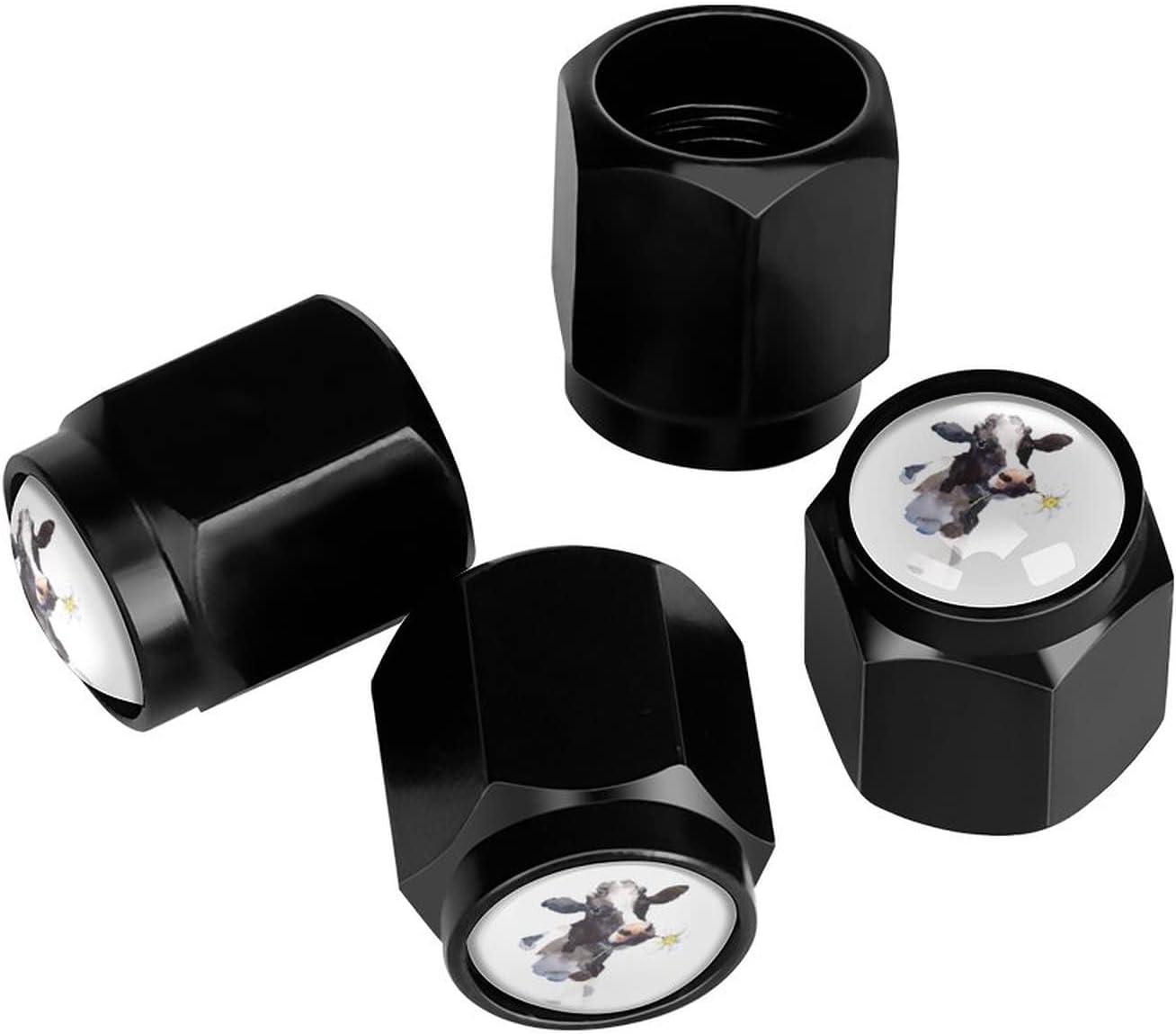 Muishi Cow with Daisy Flower Tire Valve Stem Caps, Aluminum