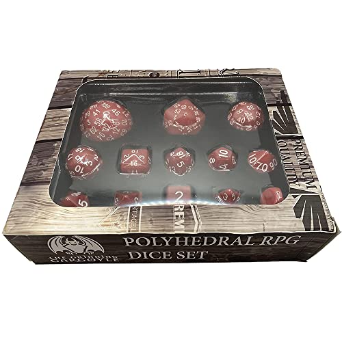 Grinning Gargoyle - 13 Piece Complete Poly Dice Set - Perfect For D&D, Mtg And Other Tabletop Role Playing Games – Includes D3, D4, D6, D8, D10, D%, D12, D20, D24, D30, D50, D60, And A D100. (Red) #TOP5