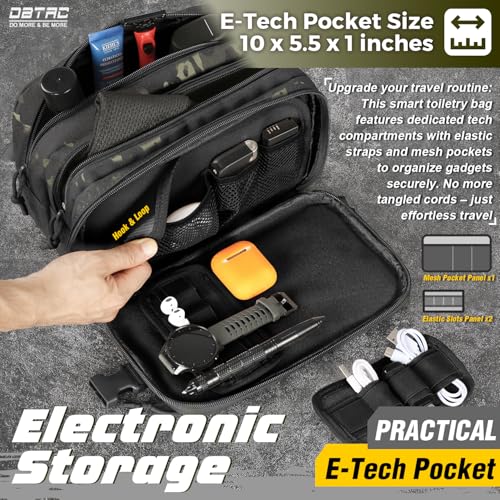 DBTAC Tactical Toiletry Bag w/Electronic Organizer Compartment | Dry/Wet Separate Hygiene Bag, Expanded Travel Dopp Kit Shaving Kit Travel shower Bag for Men (Black Camo)4