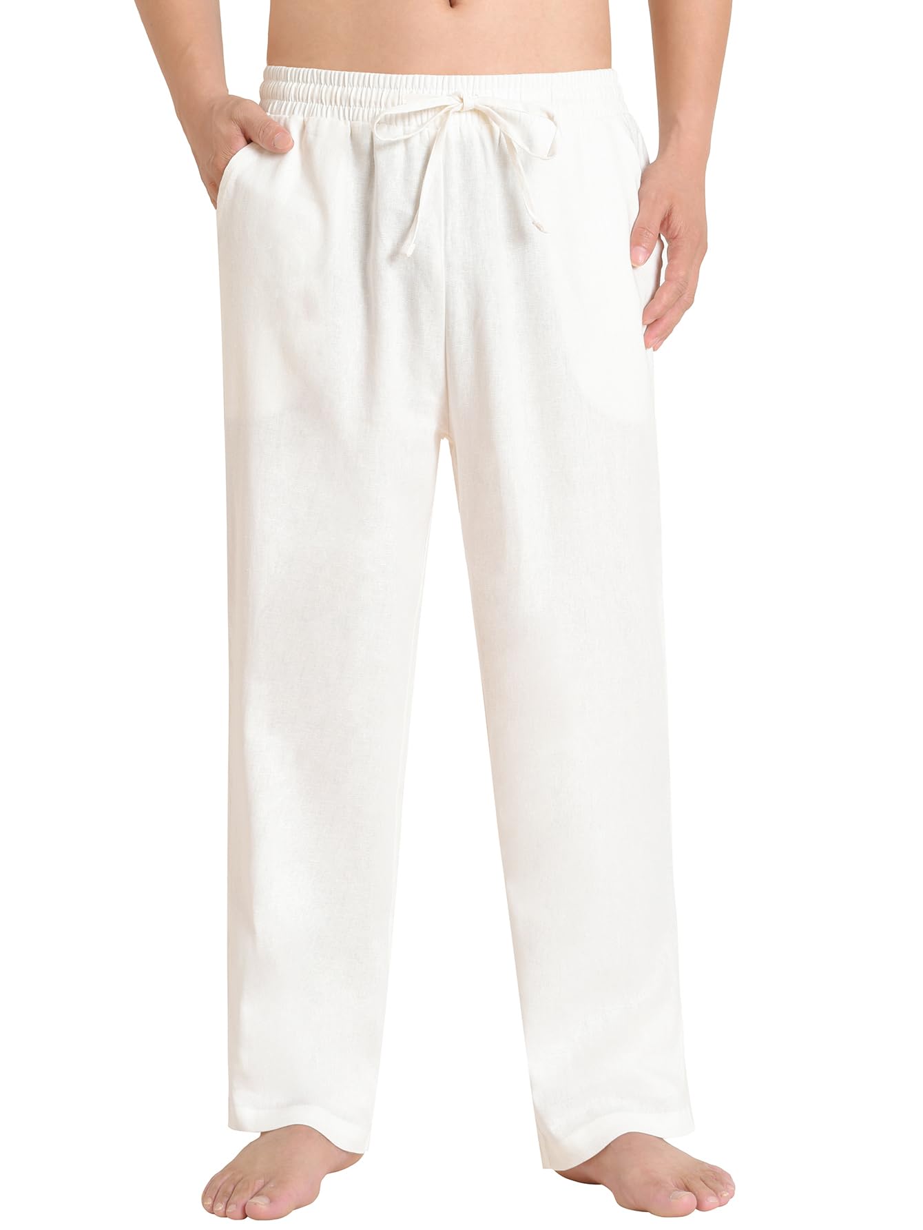 Weintee Men's Casual Linen Beach Pants with Pockets