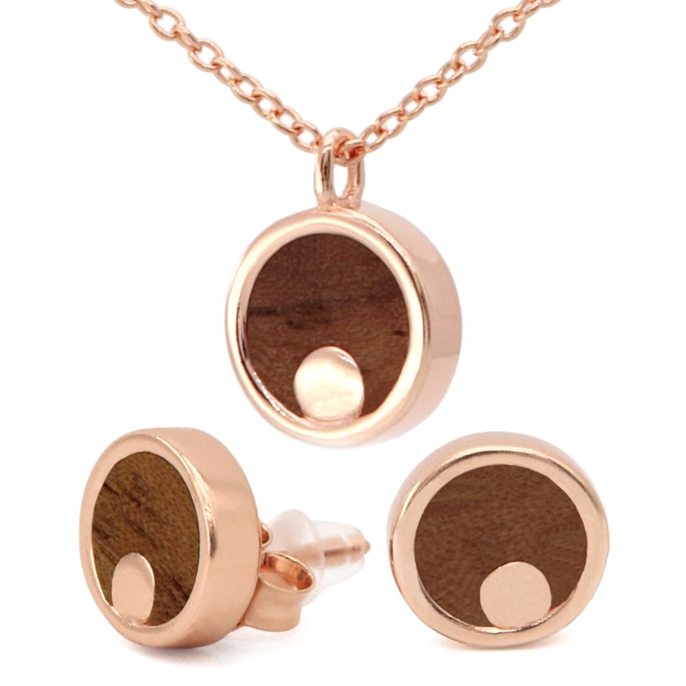NaturSchatulle Holzschmuck Set Ohrringe Halskette Moonshine 9mm Damen Holzohrringe 925 Silber Rosegold Nussbaum Holz Ohrstecker Schmuck