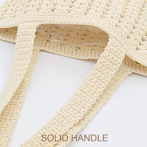 Image of TeeYee Boho Crochet Summer Handbag Handmade Cotton Rope Knit Shoulder Bags for Women Bohemia Tote for Travel