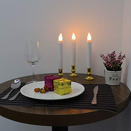 Image of Wondise White Flameless Window Candles with Remote and Timer, Battery Operated Flameless Flickering Window Candles with Gold Holders and Suction Cups Christmas Window Decoration(9 inch, Set of 4)
