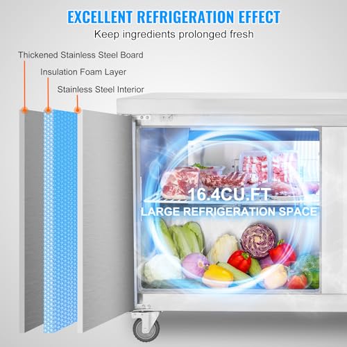 Image of VEVOR 60 inch Commercial Refrigerator Sandwich & Salad Prep Table, 16.4 Cu. Ft Stainless Steel Refrigerated Food Prep Station with 2 Doors, Frost Free Refrigerator with Lock for Restaurant, Bar, Store