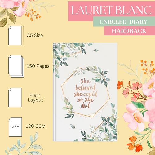 Image of LAURET BLANC 120 GSM Unruled Diary Journal- A5 Size, 150 Plain Pages, Hardbound (Style 2)